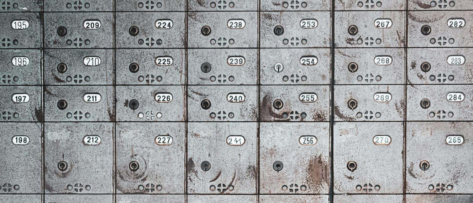 Old numbered steel post office boxes